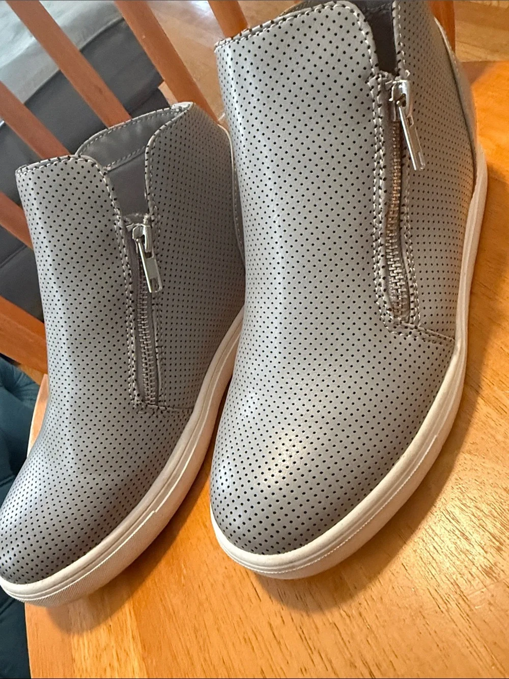 Women’s Perforated Grey Slip-On elevated Sneakers with zippers on the side